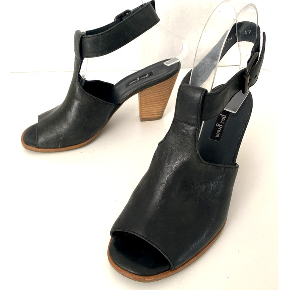 PAUL GREEN Madonna Sandal Bootie Ankle Strap Peep Toe Black Leather 4 UK 6.5 US - Picture 6 of 10